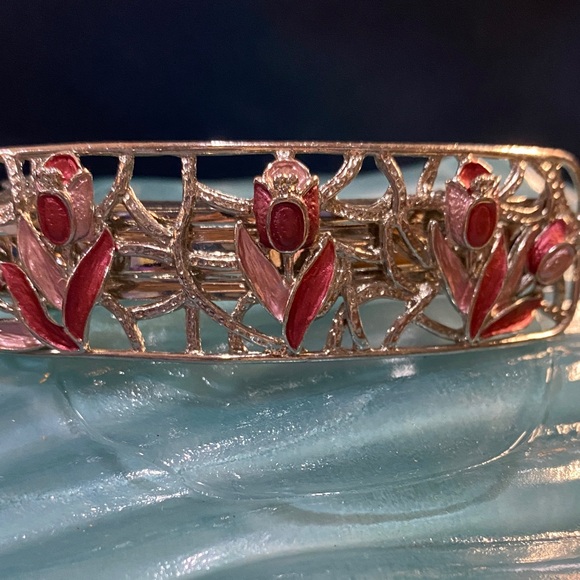 Enamel Painted Tulips Retangle 4 inch Barrette - Picture 5 of 5